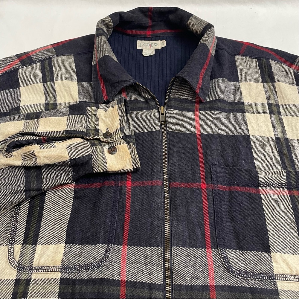 Vintage J. Crew Oarsman Chore Jacket Plaid Zip Up Cotton Flannel Men’s XL Tall